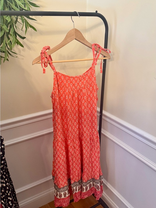 beachlunchlounge Dresses & Skirts - Sleeveless Coral Tie-Shoulder Maxi Dress with Boho Border